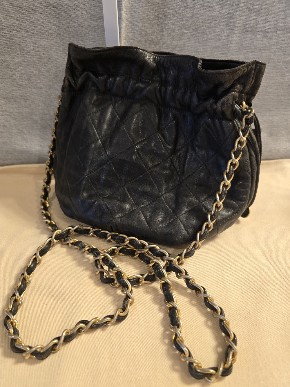 CHANEL Black Quilted Drawstring Crossbody Bucket Bag - Picture 9 of 12